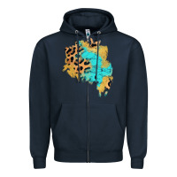 Navy glitter leopard turquoise patch Zipper Hoodie - AdoDesignShop