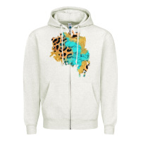 Oatmeal Heather glitter leopard turquoise patch Zipper Hoodie - AdoDesignShop