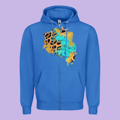 Glitter Leopard Turquoise Patch Zipper Hoodie Designed By Adodesignshop