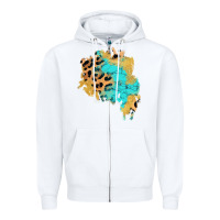 White glitter leopard turquoise patch Zipper Hoodie - AdoDesignShop