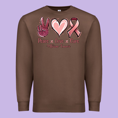 Peace Love Cure Uterine Cancer Premium Sweatshirt Designed By Nancycooperartshop