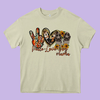 Peace Love Dog Mama Heavy Core Tee Designed By Racoondesign