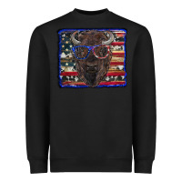 Black bison with american flag and glasses Heavyweight Sweatshirt - RanaPortraitStore