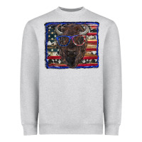 Heather Grey bison with american flag and glasses Heavyweight Sweatshirt - RanaPortraitStore
