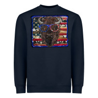 Navy bison with american flag and glasses Heavyweight Sweatshirt - RanaPortraitStore