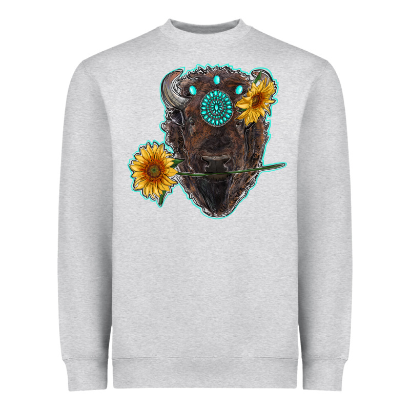 Bison Head With Sunflowers And Gemstone Heavyweight Sweatshirt by RanaPortraitStore | Teevron