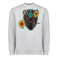 Heather Grey bison head with sunflowers and gemstone Heavyweight Sweatshirt - RanaPortraitStore