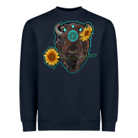Navy bison head with sunflowers and gemstone Heavyweight Sweatshirt - RanaPortraitStore