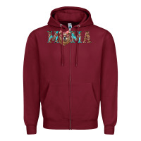 Burgundy mama with bear Zipper Hoodie - Artiststas