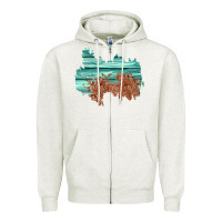 Oatmeal Heather wood leather patch Zipper Hoodie - AdoDesignShop