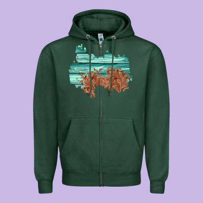 Wood Leather Patch Zipper Hoodie Designed By Adodesignshop