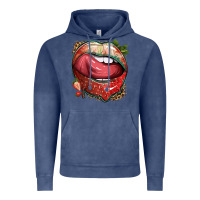 Vintage Denim strawberry lips with leopard Vintage Hoodie - texasbilliewilder