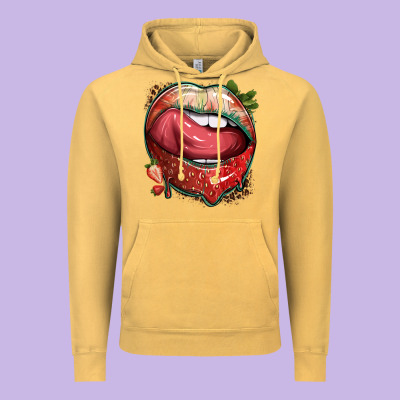Strawberry Lips With Leopard Vintage Hoodie Designed By Texasbilliewilder