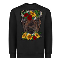 Black bison face with flowers Heavyweight Sweatshirt - RanaPortraitStore