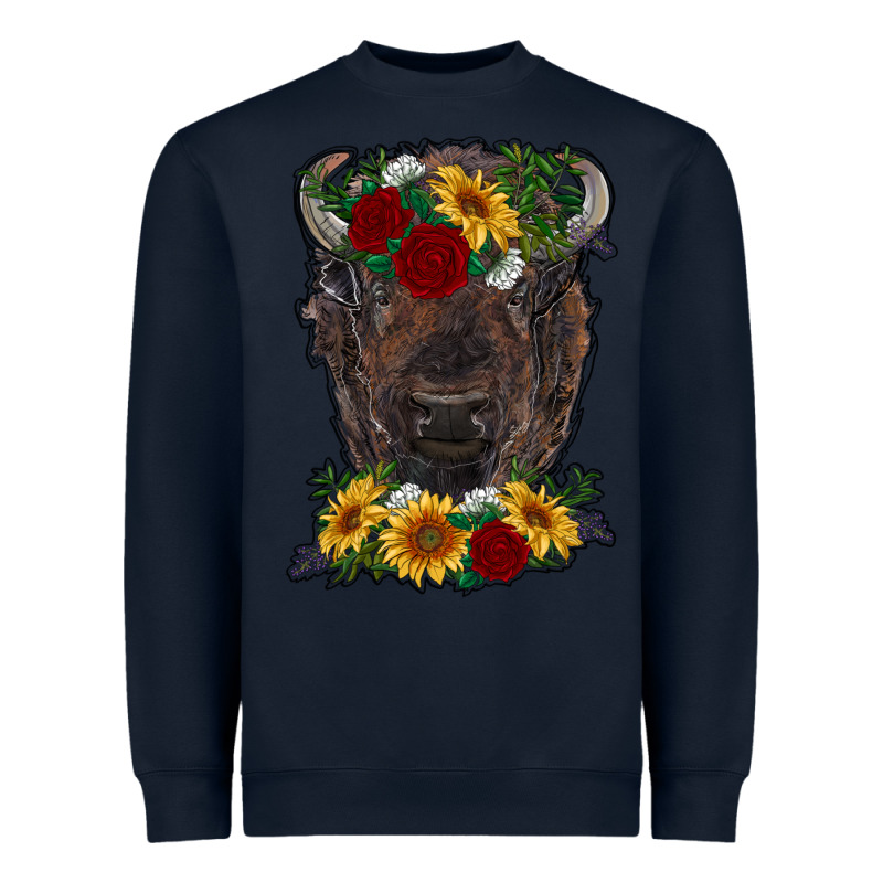 Bison Face With Flowers Heavyweight Sweatshirt by RanaPortraitStore | Teevron