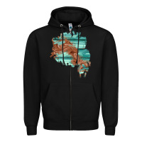 Black wood leather patch Zipper Hoodie - AdoDesignShop