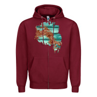 Burgundy wood leather patch Zipper Hoodie - AdoDesignShop