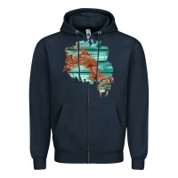Navy wood leather patch Zipper Hoodie - AdoDesignShop