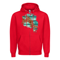 Red wood leather patch Zipper Hoodie - AdoDesignShop