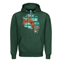 Sports Green wood leather patch Zipper Hoodie - AdoDesignShop