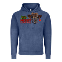 Vintage Denim merry christmas highland calf with candy cane Vintage Hoodie - RanaPortraitStore