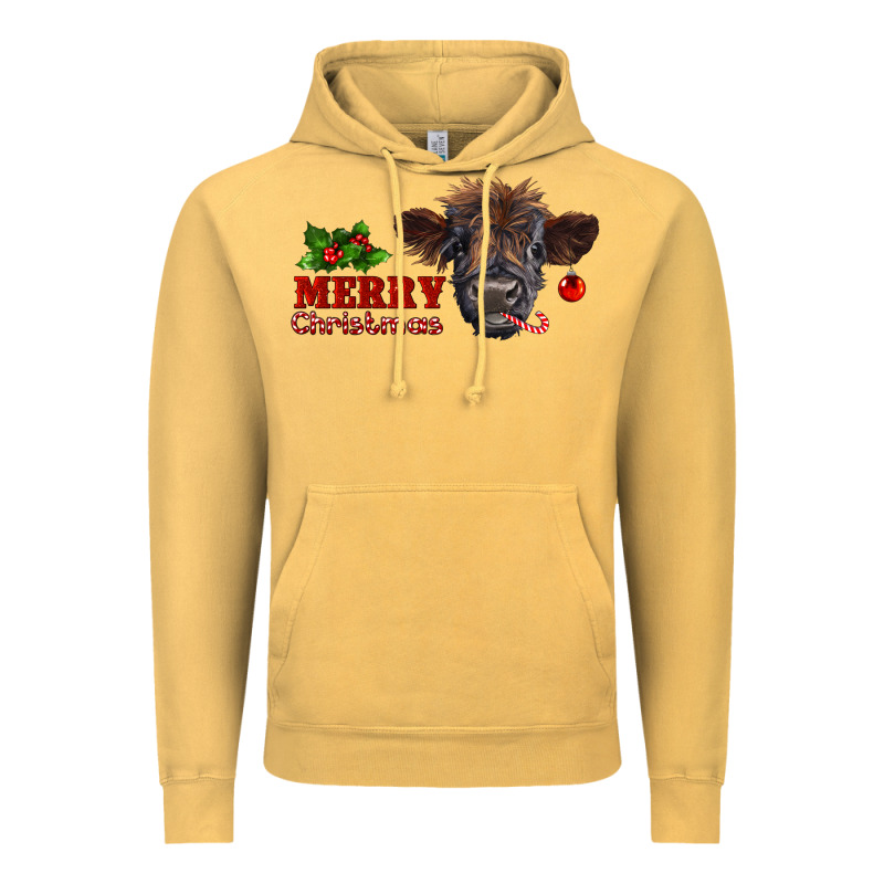 Merry Christmas Highland Calf With Candy Cane Vintage Hoodie by RanaPortraitStore | Teevron