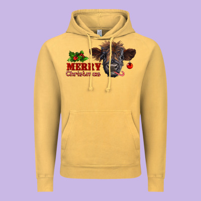 Merry Christmas Highland Calf With Candy Cane Vintage Hoodie Designed By Ranaportraitstore
