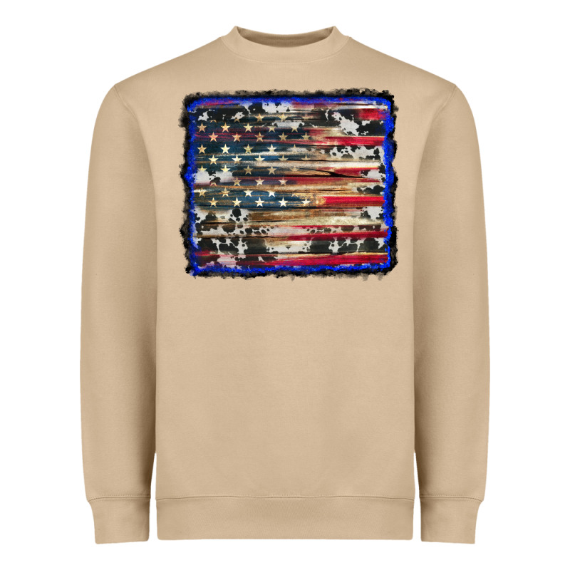 American Flag With Cowhide Background Heavyweight Sweatshirt by RanaPortraitStore | Teevron