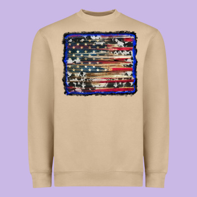 American Flag With Cowhide Background Heavyweight Sweatshirt Designed By Ranaportraitstore