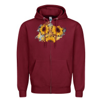 Burgundy sunflower glitter leather patch Zipper Hoodie - AdoDesignShop