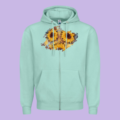 Sunflower Glitter Leather Patch Zipper Hoodie Designed By Adodesignshop