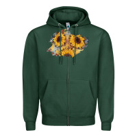 Sports Green sunflower glitter leather patch Zipper Hoodie - AdoDesignShop