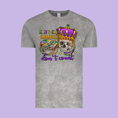 King Cake Calories Don't Count Skull Vintage Tee Designed By Fadigitalartstudio
