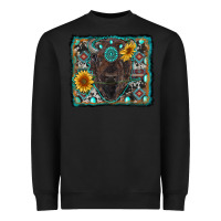 Black american bison wıth sunflower and gemstone Heavyweight Sweatshirt - RanaPortraitStore