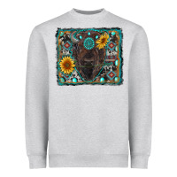 Heather Grey american bison wıth sunflower and gemstone Heavyweight Sweatshirt - RanaPortraitStore