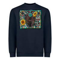 Navy american bison wıth sunflower and gemstone Heavyweight Sweatshirt - RanaPortraitStore