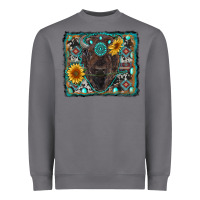 American Bison Wıth Sunflower And Gemstone Heavyweight Sweatshirt | Teevron