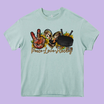 Peace Love Hockey Heavy Core Tee Designed By Racoondesign