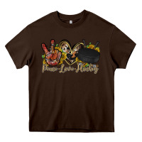 Chocolate Brown peace love hockey Heavy Core Tee - RacoonDesign