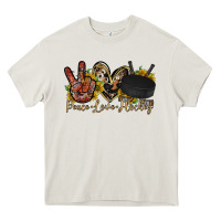 Cream peace love hockey Heavy Core Tee - RacoonDesign