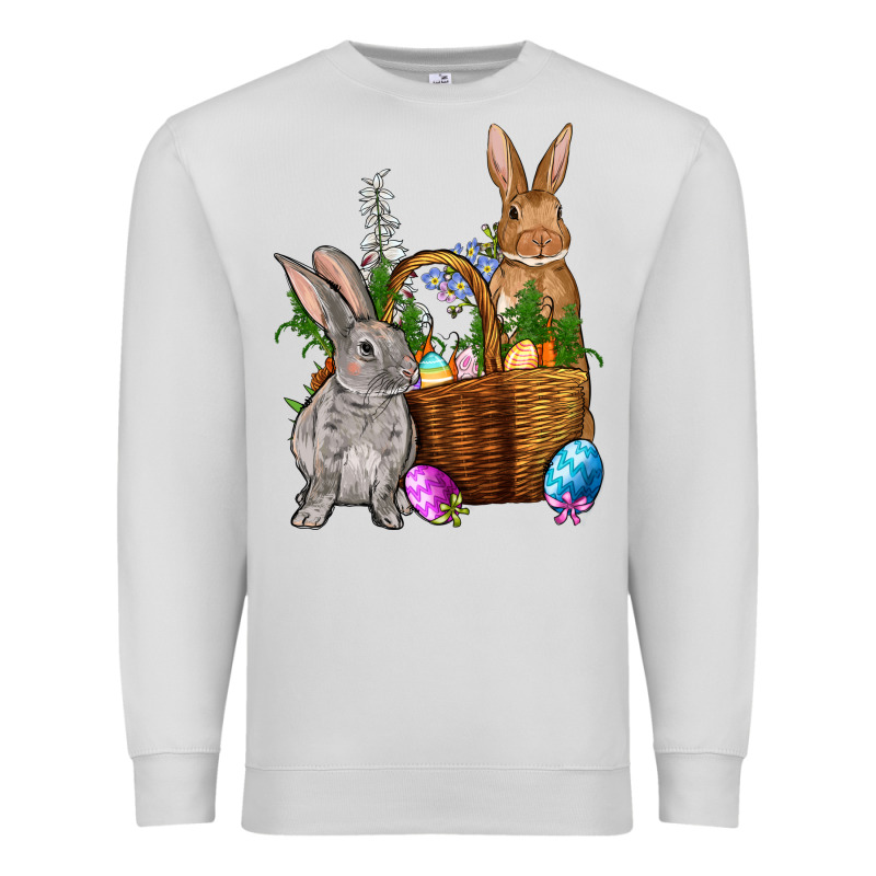 Bunnys Carrots Eggs With Basket Easter Premium Sweatshirt by NancyCooperArtShop | Teevron