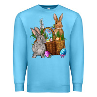 Ocean Blue Bunnys carrots eggs with basket Easter Premium Sweatshirt - NancyCooperArtShop
