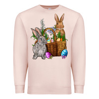 Pale Pink Bunnys carrots eggs with basket Easter Premium Sweatshirt - NancyCooperArtShop