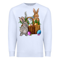 White Bunnys carrots eggs with basket Easter Premium Sweatshirt - NancyCooperArtShop