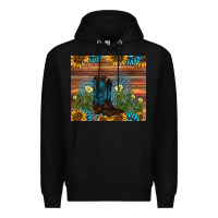 Black boot cactus sunflower gemstone Premium Hoodie - AdoDesignShop