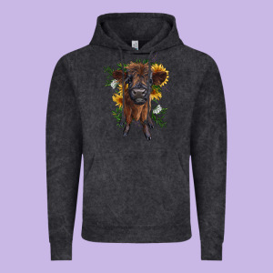 Highland Cow With Sunflower Vintage Hoodie Designed By Ranaportraitstore