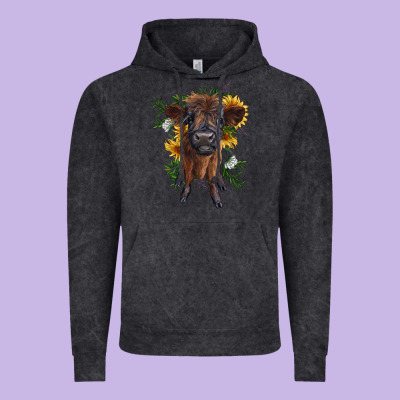 Highland Cow With Sunflower Vintage Hoodie Designed By Ranaportraitstore