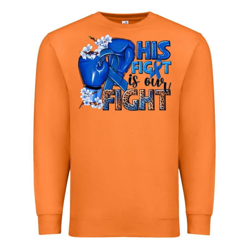 His Fight Is Our Fight Colon Cancer Blue Ribbon Premium Sweatshirt by NancyCooperArtShop | Teevron