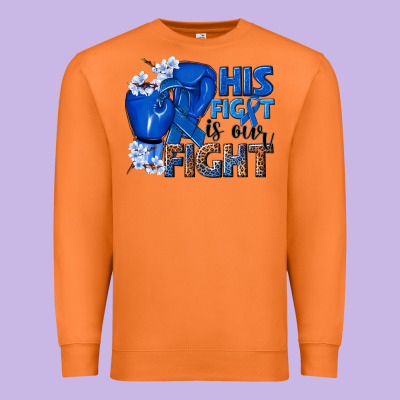 His Fight Is Our Fight Colon Cancer Blue Ribbon Premium Sweatshirt Designed By Nancycooperartshop