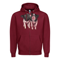 Burgundy cute baby pigs Zipper Hoodie - Artiststas